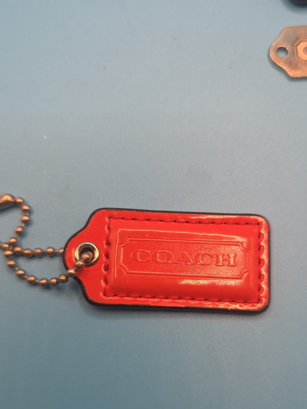 Coach Red Leather Key Tag with Ball Chain